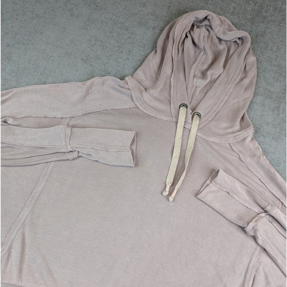 Free People FP Movement Hoodie Womens S Mauve Dolman Sleeve Raw Edge Pullover